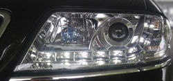 Фары передние на Audi A6 хромированные линзовые с диодной подсветкой