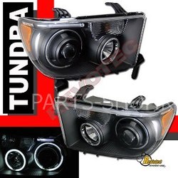 Фары на Toyota Tundra 08 черные линзовые с ангельскими глазками